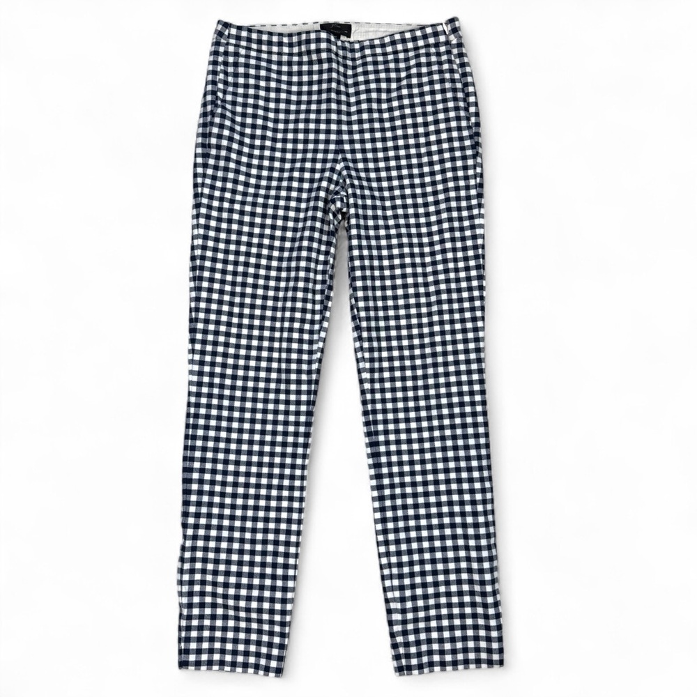 J Crew Womens Martie Cropped Cotton Pant Navy and White Gingham Size 4 Tall